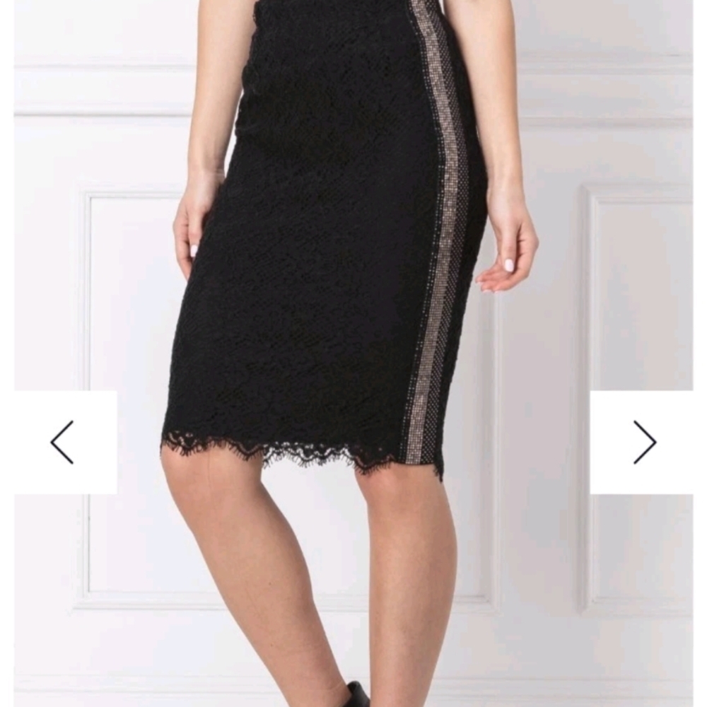 Pinko Black Lace Skirt with Metallic Stripe